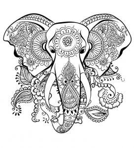 Mandala Tête d'Eléphant -Zentangle #6 Mandala tête Elephant à Coloriage animaux gratuit - iColorify.com