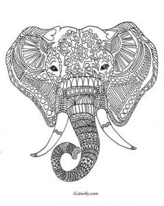 Mandala Tête Eléphant -Zentangle #8 Mandala Tête Eléphant Coloriage animaux gratuit - iColorify.com