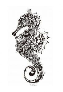 Mandala Hippocampe un Coloriage animaux marins Anti-stress en Haute qualité - iColorify