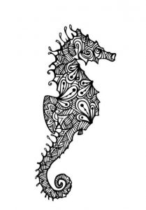 Mandala Hippocampe un Coloriage animaux marins Anti-stress en Haute qualité - iColorify