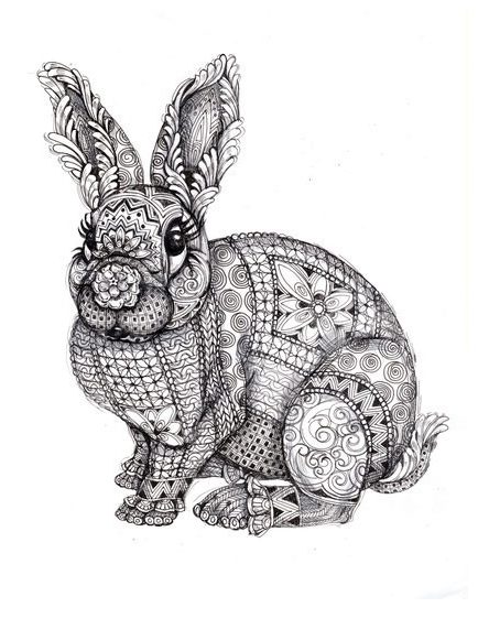 Coloriages de mandala lapin - Zentangle lapin