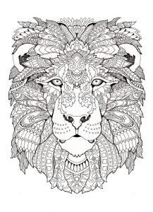 #9 Mandala tête de lion - Zentangle Mandala Tête de lion un Coloriage Haute Définition Dessin Animaux Gratuit à imprimer sur iColorify