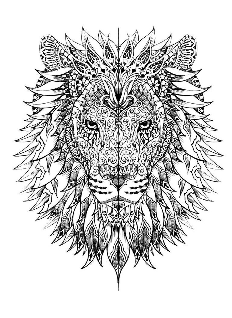 #6 Mandala tête de lion - Zentangle 1 Mandala Tête de lion un Coloriage Haute Définition Dessin Animaux Gratuit à imprimer sur iColorify