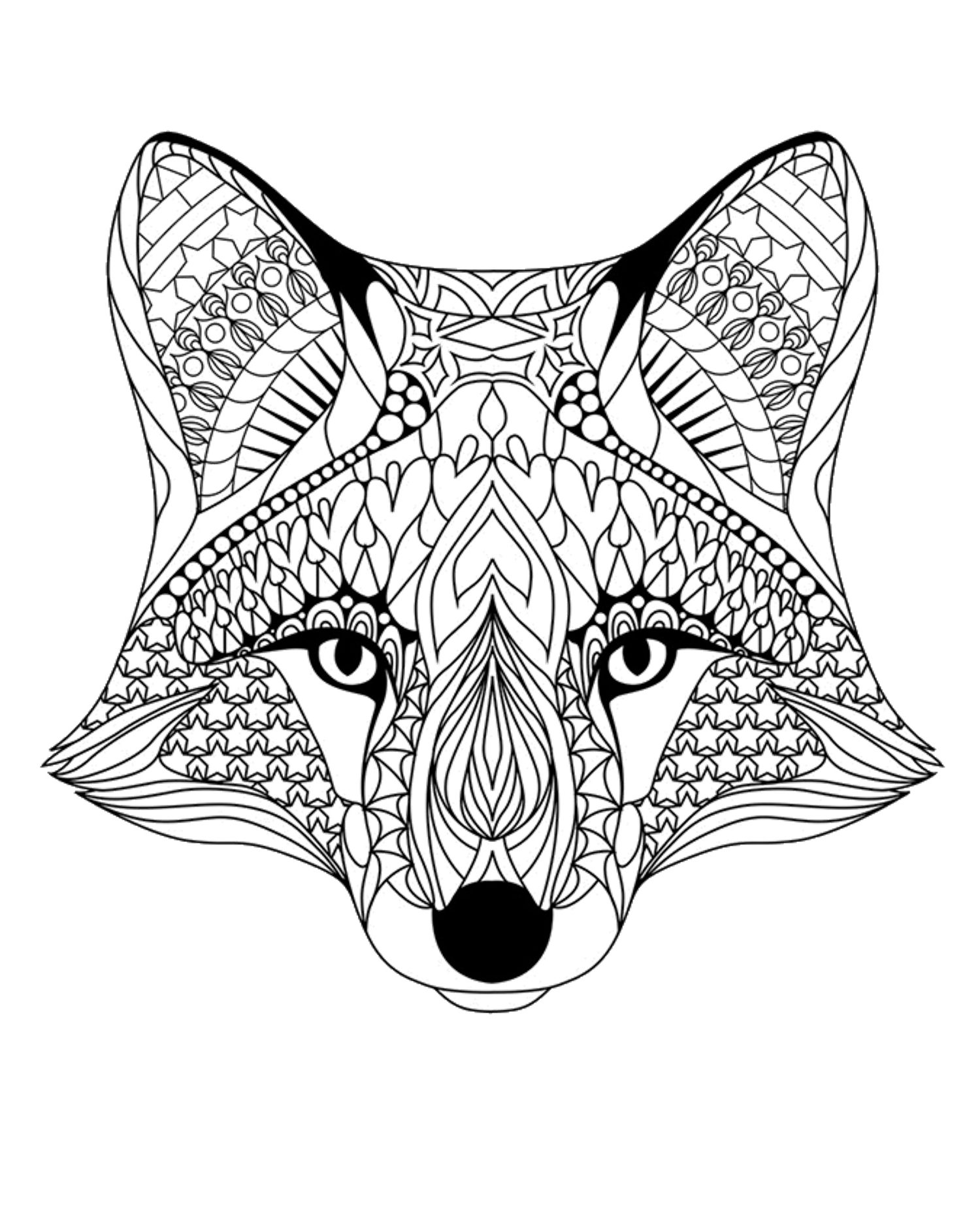 Mandala tête de Renard un Coloriage de HD, Dessin Tatouage d'animaux Canidés Gratuit sur iColorify