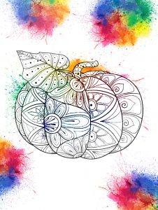 Coloriage Citrouille, un dessin zentangle mandala citrouille, coloriages pour T Thanksgiving et Halloween