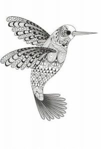 Joli coloriage Colibri, un mandala colibri dessin syle Zentangle de oiseau gratuit à imprimer et colorier